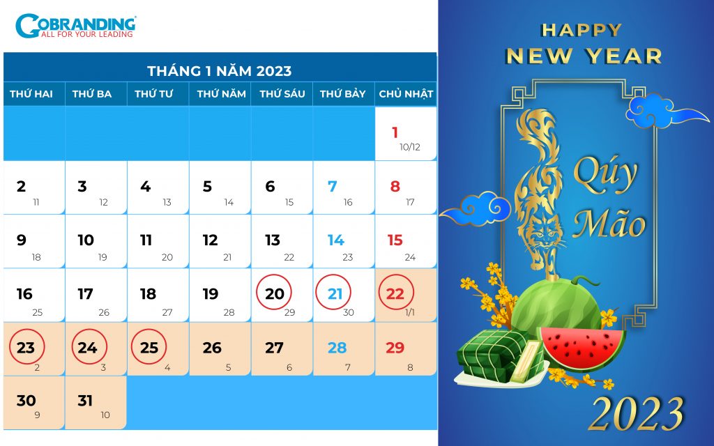Lịch nghỉ Tết âm lịch 2023