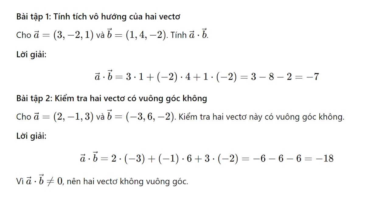 Một số bài tập về tích vô hướng của hai vectơ