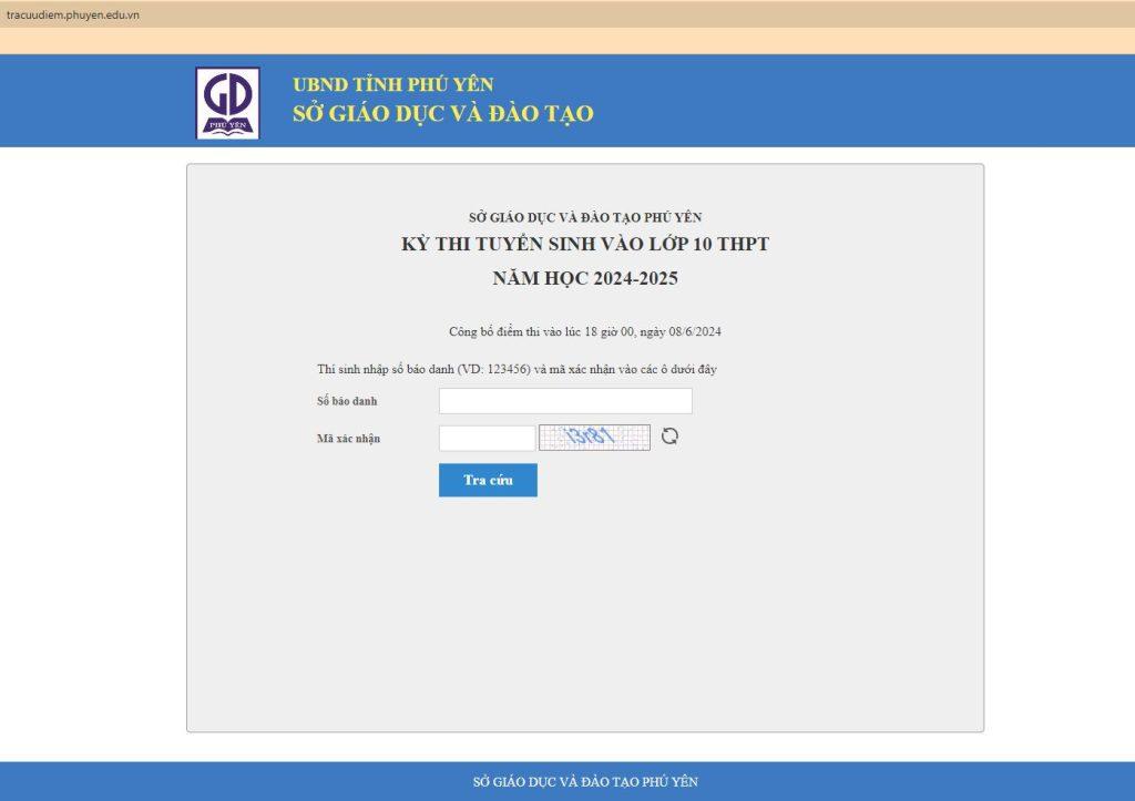 tra cuu diem thi tuyen sinh lop 10 phu yen