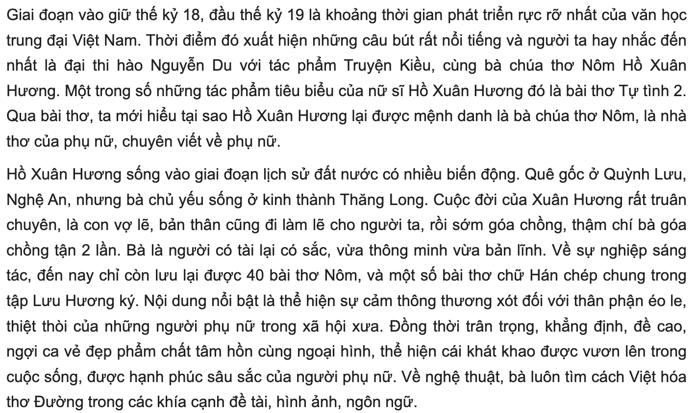 Bài phân tích tự tình 2 4 câu đầu (mẫu 3)