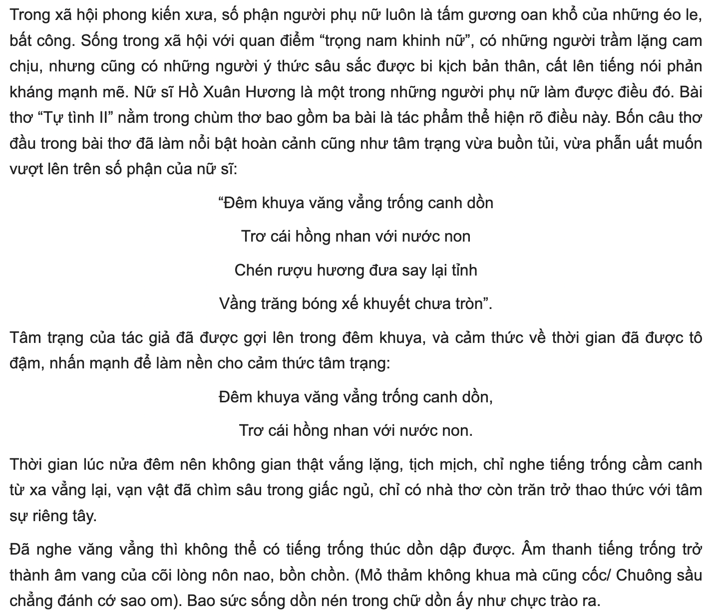 Bài phân tích 4 câu đầu bài tự tình 2 (mẫu 4)