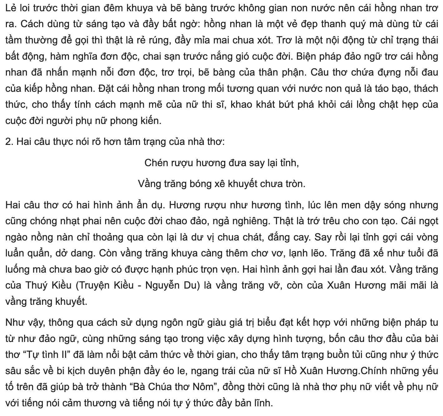 Bài phân tích 4 câu đầu bài tự tình 2 (mẫu 4)