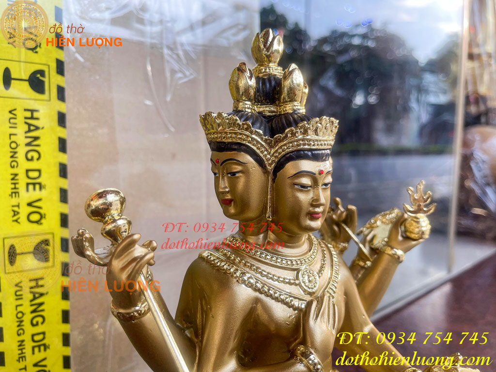 Tượng Phật Tứ Diện Vẽ Diện Dát Vàng cao 30cm