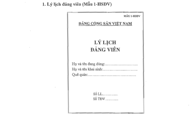 ​Một phần mẫu lý lịch Đảng viên số Mẫu 1-HSĐV