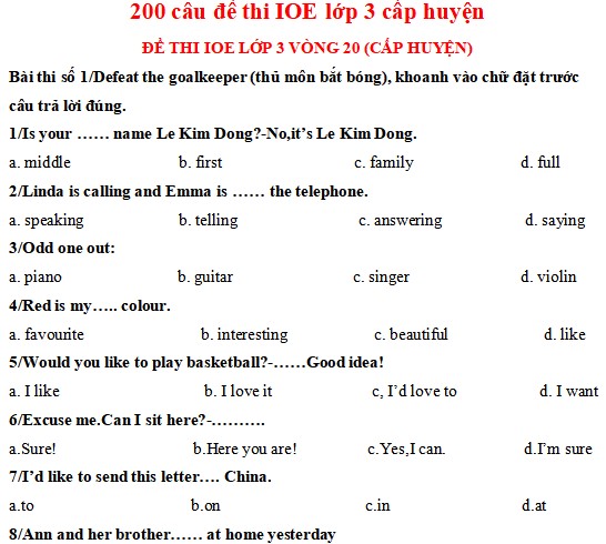 Tài liệu luyện thi IOE lớp 3
