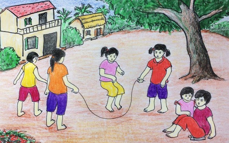 Vẽ học sinh đang nhảy dây