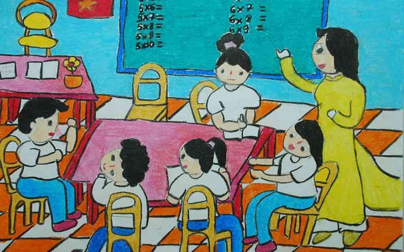 Vẽ học sinh ngồi học