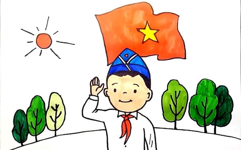 Vẽ học sinh chào cờ