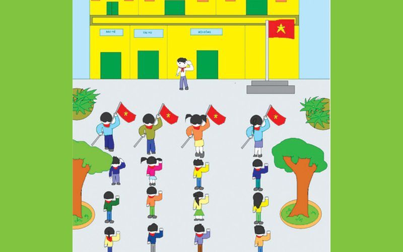 Vẽ học sinh chào cờ