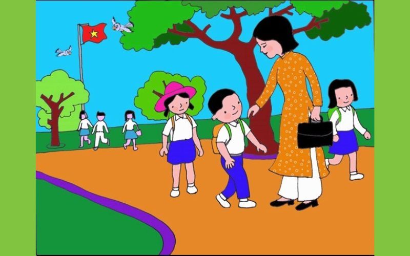 Vẽ học sinh đi học