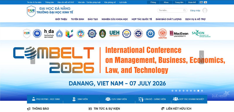 Giao diện website cập nhật thông tin điểm chuẩn Trường Đại học Kinh tế - Đại học Đà Nẵng (DUE)