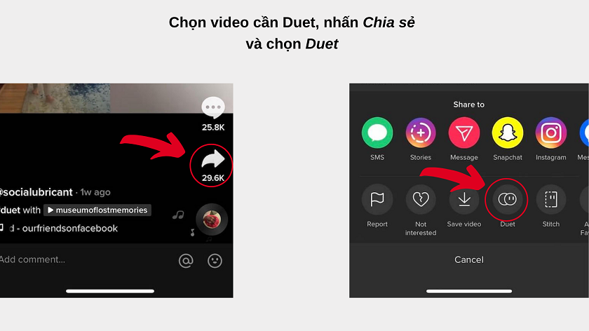 Chọn biểu tượng Duet trong mục Chia sẻ