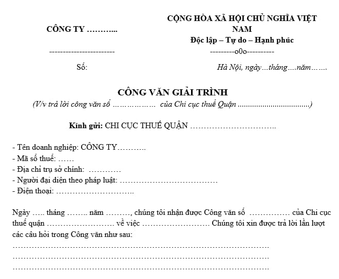 công văn chậm nộp tờ khai thuế
