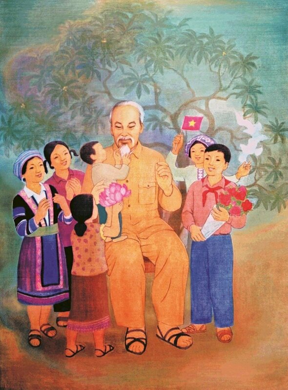 Tranh vẽ đẹp về Bác Hồ với các cháu thiếu nhi