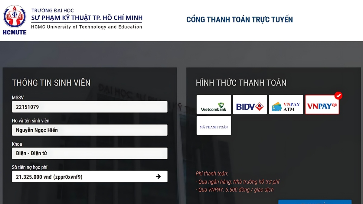 Cách đóng học phí cho trường Đại Học Sư Phạm TPHCM qua VNPAY