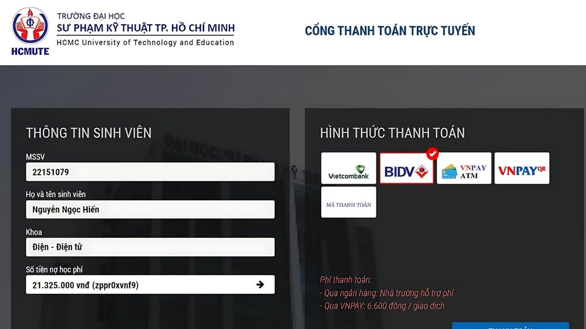 Cách đóng học phí cho trường Đại Học Sư Phạm TPHCM qua ngân hàng