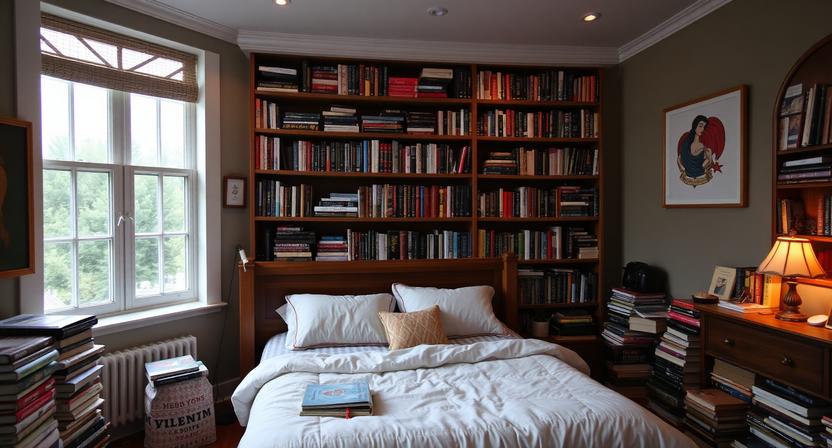 bedroom full of books