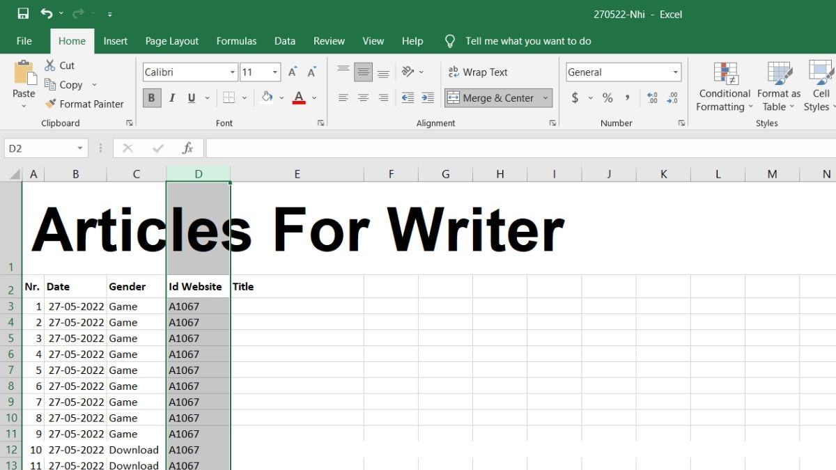Bước 1: Cách ẩn một cột bằng tùy chọn Go To và Format trong excel