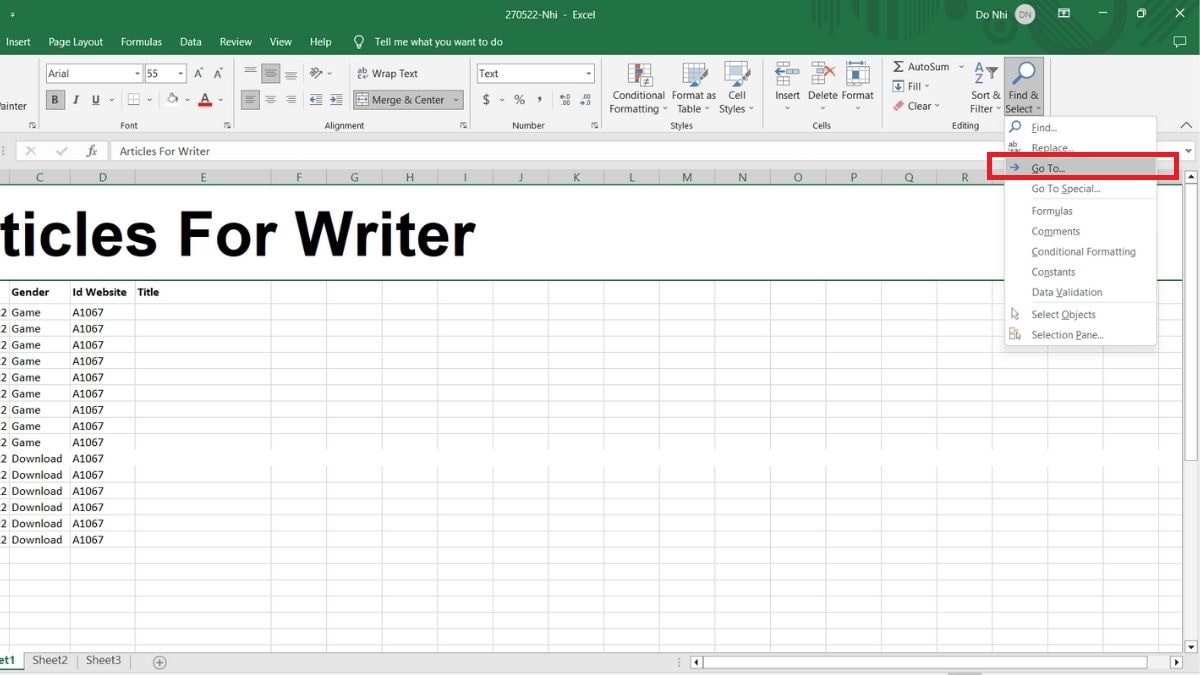 Bước 1: Cách ẩn một cột bằng tùy chọn Format trong excel