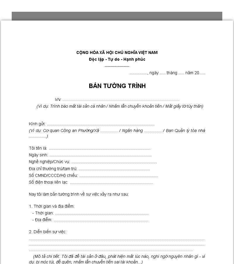 Hướng dẫn chi tieeits cấu trúc và cách viết biên bản tường trình đầy đủ