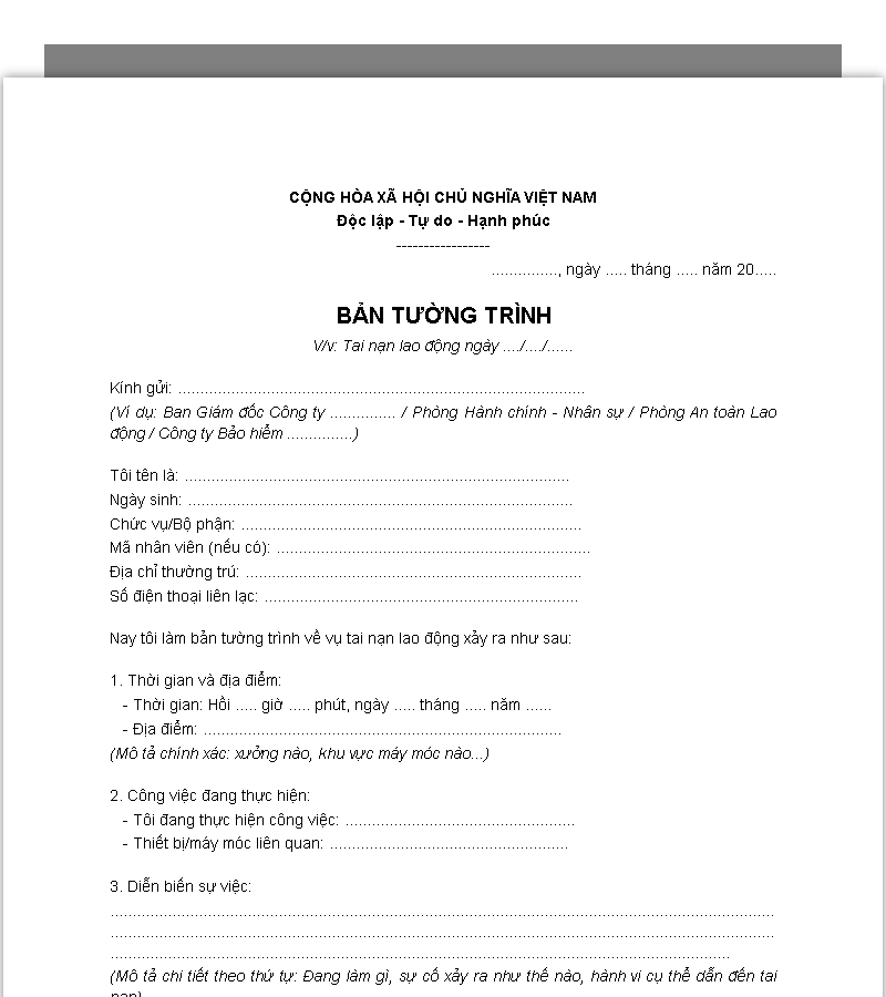 Mẫu tường trình sự việc xảy ra