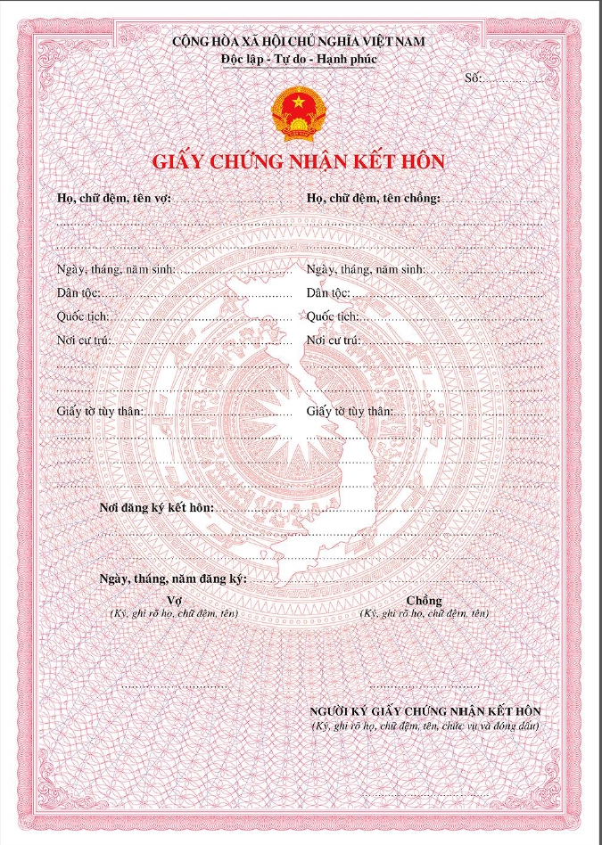 Mẫu giấy chứng nhận kết hôn bản giấy