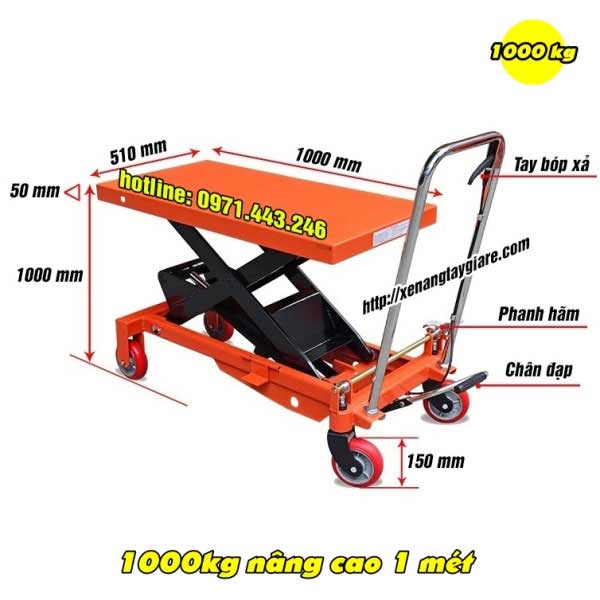 Kích thước bàn nâng thuỷ lực 1 tấn