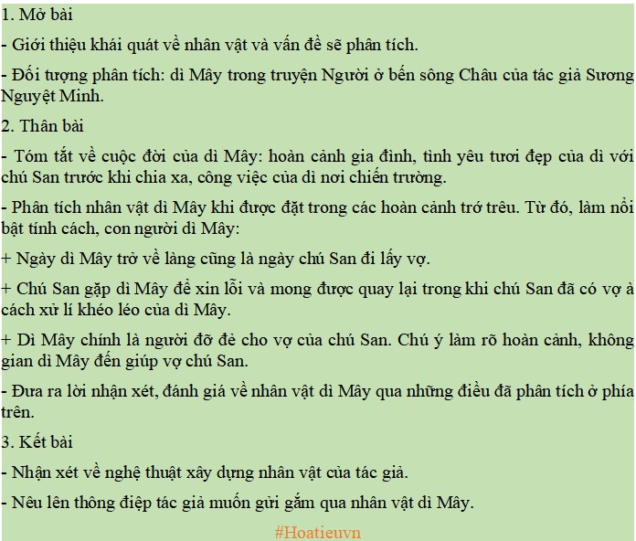 Phân tích nhân vật dì Mây trong Người ở bến sông Châu