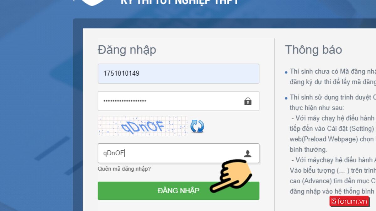 Hướng dẫn cách đăng nhập thisinh.thithptquocgia.edu.vn chi tiết bước 2