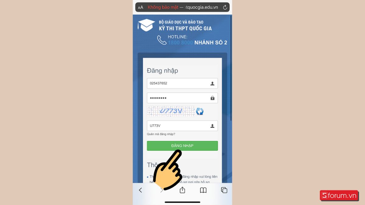 Cách sửa lỗi đăng nhập thisinh.thithptquocgia.edu.vn trên điện thoại iOS bước 4