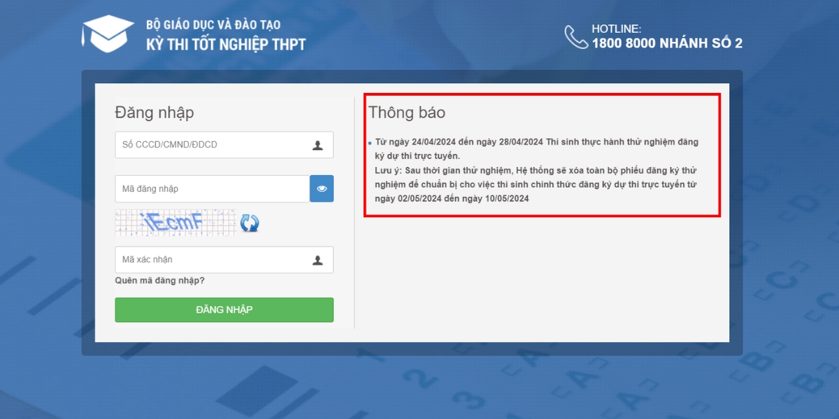 Lưu ý khi thí sinh thử đăng ký dự thi THPT 2024 trực tuyến