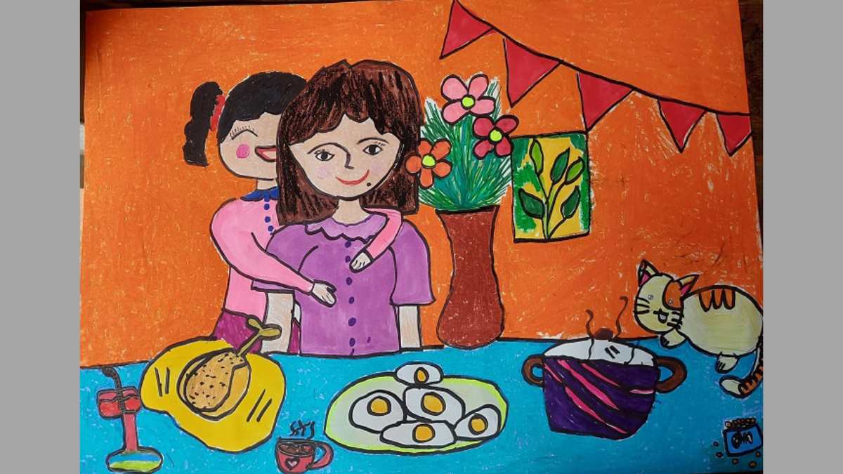 Cách vẽ tranh 20/10 ngày Phụ Nữ Việt Nam tặng cho bà, mẹ gia đình ấm áp