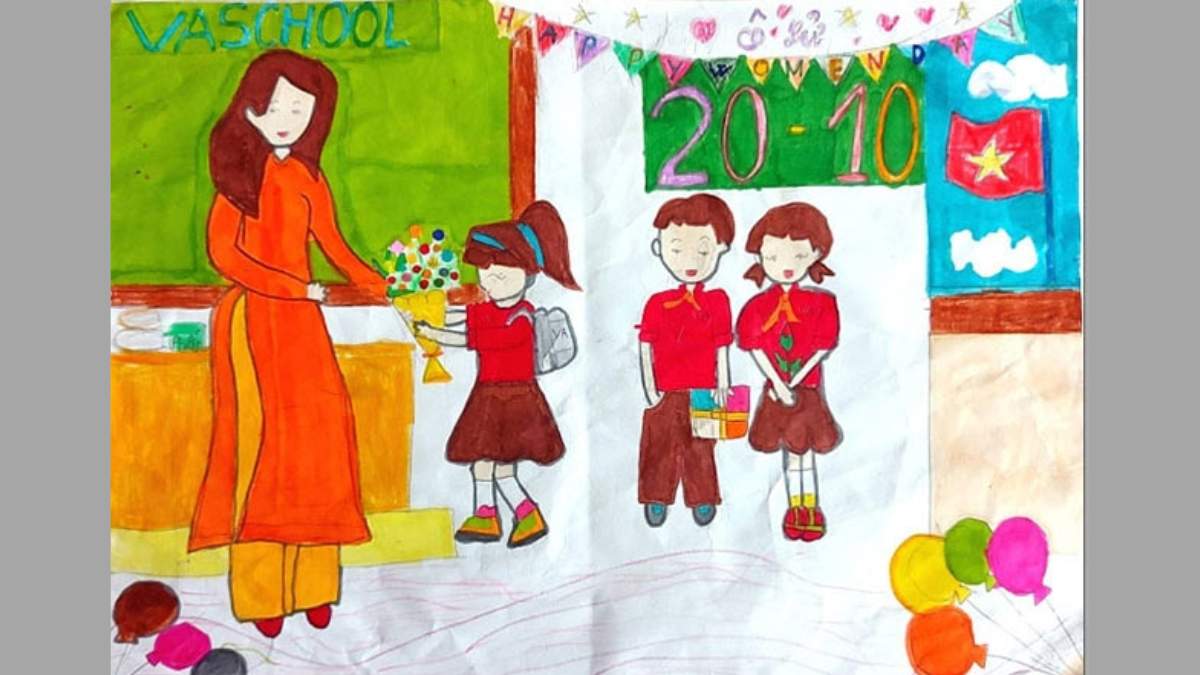 Cách vẽ tranh 20/10 cho cô giáo đơn giản