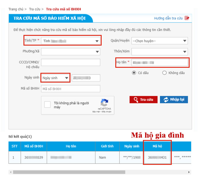 Phương án tra cứu mã hộ gia đình bằng ngày sinh